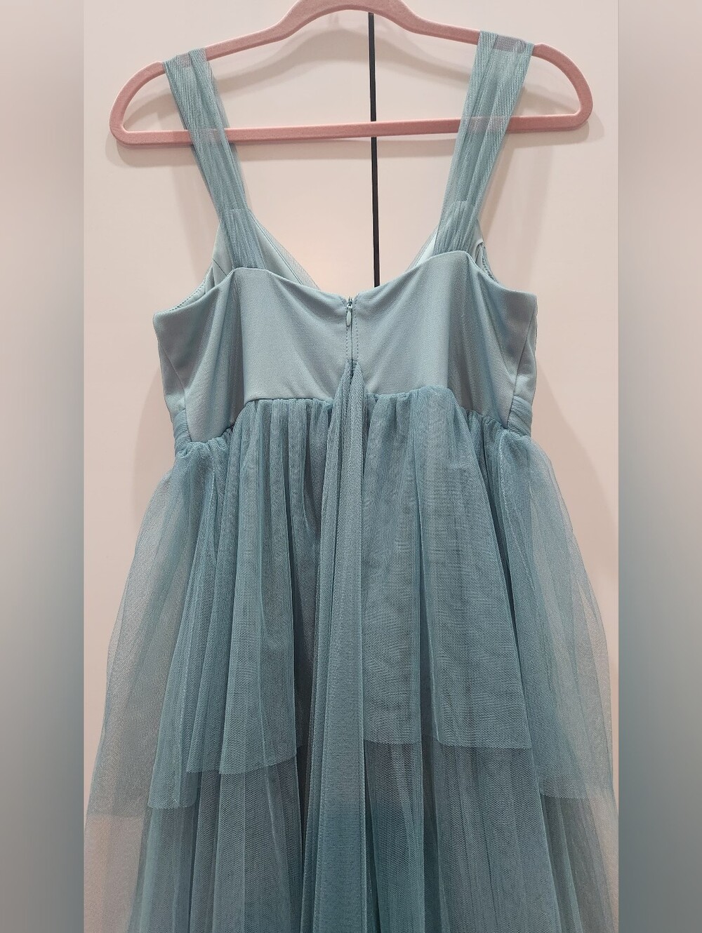 Ever Pretty Dusty Blue Tiered Tulle Large Bow Maxi Gown Dress Size M 6 - Picture 4 of 8